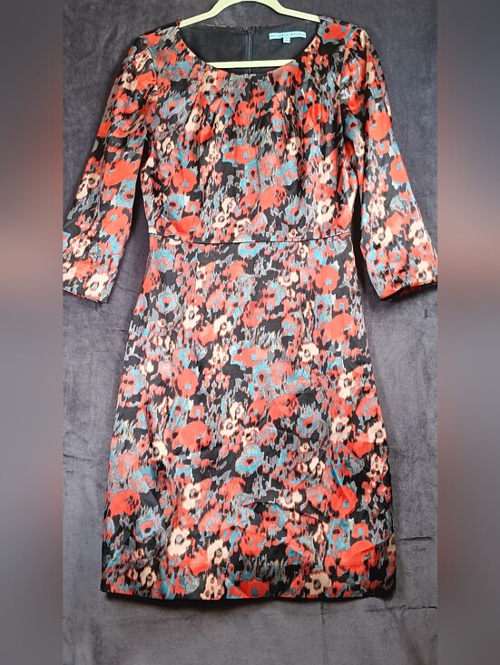 ANTONIO MELANI Dresses & Skirts - ANTONIO MELANI Black Floral 3/4 Sleeve Midi Dress with Coral Accents